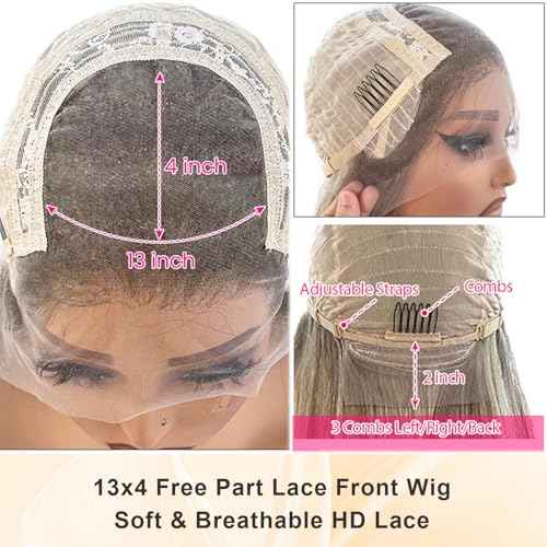 Highlight 13x4 HD Lace Front Wig Human Hair 22 Inch Balayage Ash Brown to Beige Blonde to Platinum Blonde Human Hair Lace Frontal Wig for White Women Glueless Wigs 180% Density Colored Remy Hair Wigs