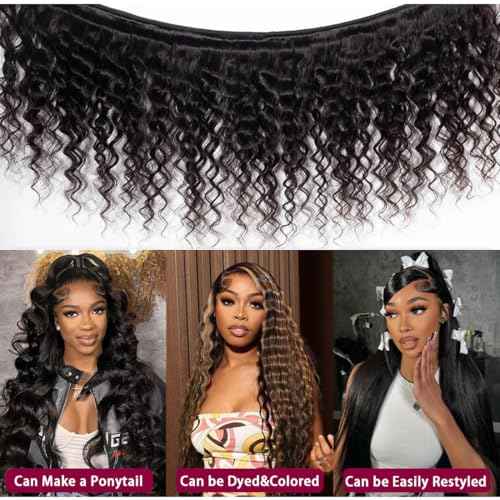 Loose Wave Human Hair Bundles with Closure(14 16 18+12 Inch,Free Part) Pre Plucked with Baby Hair 12A Unprocessed Loose Deep Wave Bundles with 4x4 Closure Human Hair