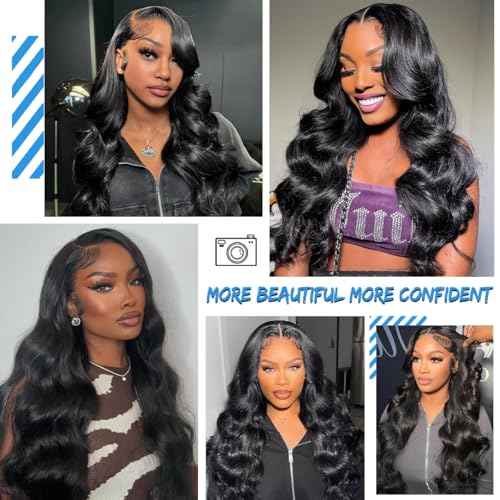 13x6 Lace Front Wigs Human Hair 200% Density HD Transparent Body Wave Lace Front Wigs Human Hair for Women Pre Plucked with Babyhair Natural Black 22Inch