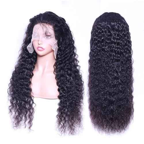 26 Inch Deep Wave Lace Front Wigs Human Hair 13x4 Deep Curly Human Hair Wig Pre Plucked 180% Density HD Transparent Lace Front Wigs for Black Women Natural Black