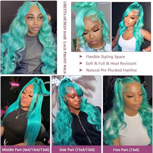 Lace Front Wigs Human Hair Aqua Blue Glueless Transparent 13x6 Lace Front Wigs Human Hair Pre Plucked 22 Inch Colored Turquoise Wig Human Hair 180% Density HD Lace Front Human Hair Wigs for Women