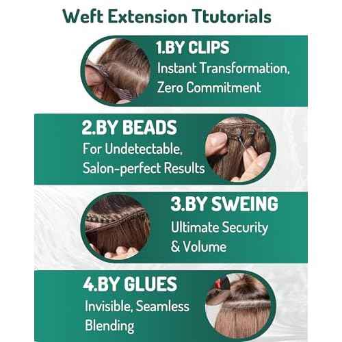 RUNATURE Weft Hair Extensions Human Hair Dark Blonde with Light Blonde Weft Human Hair Extensions Straight Sew in Hair Extension Real Human Hair Wefts Sew in Bundles Human Hair Weaving 14 Inch 100g