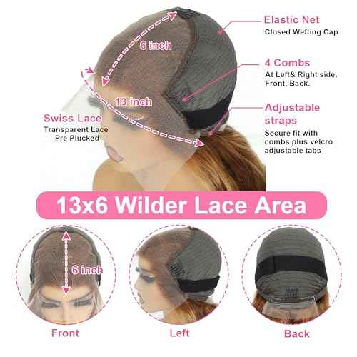 28 Inch 13x6 Highlight Ombre Deep Wave Lace Front Wigs Human Hair Pre Plucked #4/27 Colored Glueless Wigs Water Wave Honey Blonde Curly Lace Frontal Wigs Human Hair for Women