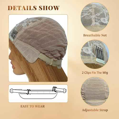 48 Inches Surper Long Straight Wig for Women Flat Bangs Soft Yaki Kinky Wigs for Daily Party Halloween Christmas Cosplay Wig Synthetic Hair Strawberry Blonde 120CM