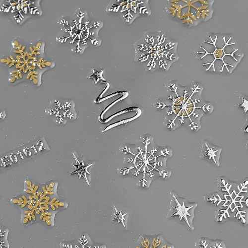 12 Sheet Christmas Nail Art Stickers Silvery Nail Stickers Snowflake Xmas Tree Nail Decals Star Elk with Golden 5D Embossed Nail Art Supplies for Winter Holiday Manicure Decorations