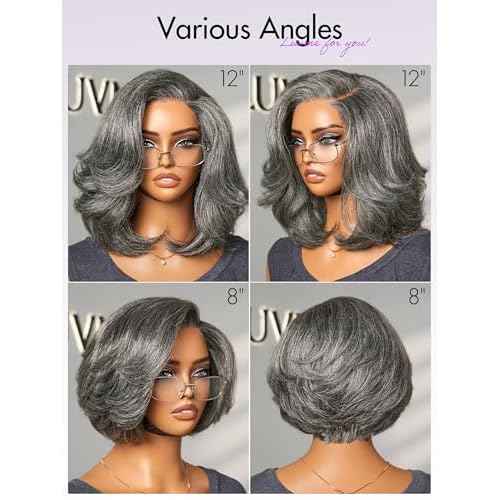LUVME HAIR Salt & Pepper Layered Bob Glueless Pre-Cut Lace Wig Gray Wigs For Women Short Grey Hair Glueless Bob Wigs Pre Plucked Pre Cut Pixie Cut