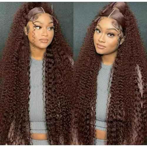 28 Inch Chocolate Brown Deep Wave Lace Front Wigs Human Hair Pre Plucked 200% Density 13x6 HD Lace Frontal Wigs with Baby Hair Deep Curly Wet and Wavy Glueless Wigs for Women (4# Brown, 28 Inch)