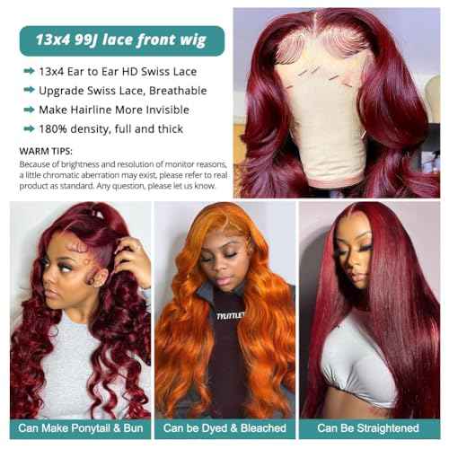 Allove 99j Burgundy Lace Front Wigs Human Hair Pre Plucked 180% Density 24inch Body Wave Lace Front Wigs Human Hair with Baby Hair 13x4 Glueless HD Transparent Frontal Human Hair Wigs For Women