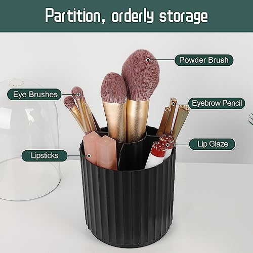JessLab Makeup Brush Holder Organizer with Lid, 360 Degree Rotatable Spinning Cosmetics Holder Display for Bathroom Vanity Countertop, Black