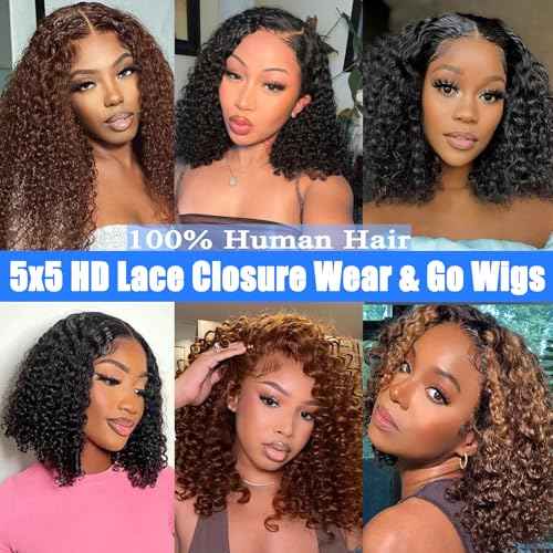 Bob Wig Human Hair Deep Wave Glueless Wigs Human Hair Pre Plucked Pre Cut Chocolate Brown 5x5 Wear and Go Wig for Black Women Lace Front Glueless Wigs Human Hair 16Inch