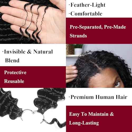 Human Crochet Hair for Black Women 22 Inch 50g Deep wave Crochet Human Hair Bundles Pre-Separated Feather Crochet Human Hair T30 Deep Wavy Invisible Crochet Hair Extensions 40 Strands
