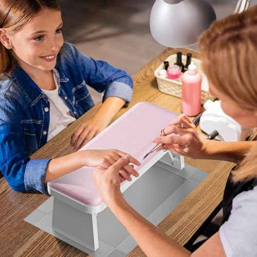 Nail Arm Rest,Foldable Manicure Hand Rest,PU Leather Nail Hand Pillow for Acrylic Nails Cushion,Nail Arm Rest for Nail Tech Manicure Salon Home,Pink