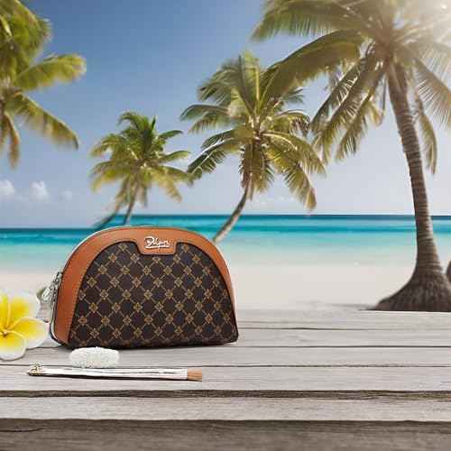 BOYATU Small Travel Makeup Bag for Women: Elegant Vegan Leather Cosmetic Pouch for Purse - Waterproof Toiletry Bag with Mirror(010-coffee)