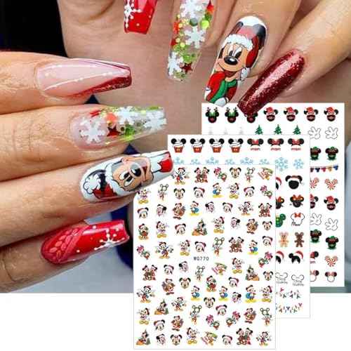 Christmas Cute Nail Art Stickers - 3D Self Adhesive Cartoon Nail Decals - Kawaii Design - 6 Sheets
