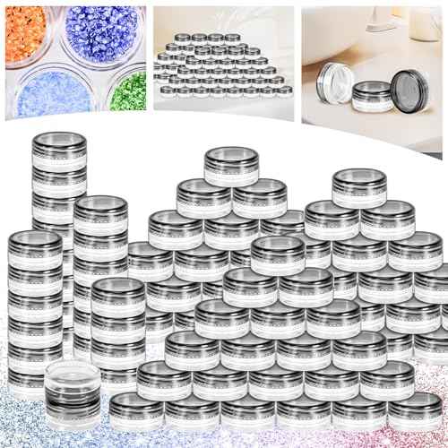 MotBach 200 Pack 3g Plastic Jars with Lids, 3ml Round Clear Cosmetic Containers Makeup Jars, 3gram Travel Size Container Jar with Spatulas for Makeup Sample Lotion Cream Ointment Salve Balm Powder