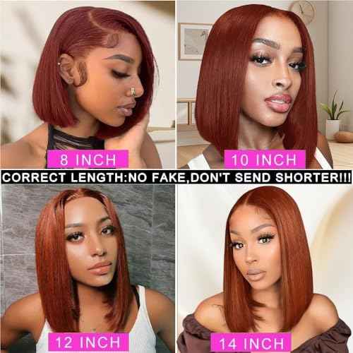 16 Inch Reddish Brown Bob Wigs Human Hair 13X4 Straight HD Transparent #33 Reddish Brown Bob Lace Front Wigs Human Hair Wear and Go Glueless Wig Pre Plucked Colored Hd Lace Frontal Wig for Black Women