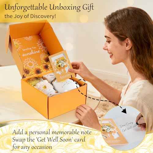 Birthday Gifts for Women, 9 PCS Sunflower Package with Tumbler and Bath Bombs, Relaxing Spa Self Care Gifts Basket for After Surgery, Get Well Gifts for Women, Thinking of You Gifts for Her