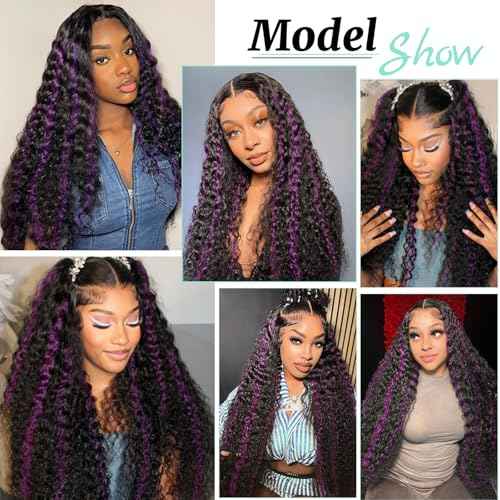 Black Mix Purple Water Wave Bundles Human Hair 12 14 16 Inch 12A Highlight Purple Ombre Wet and Wavy Human Hair Bundles 100% Unprocessed Brazilian Virgin 3 Bundles Human Hair Extensions for Women