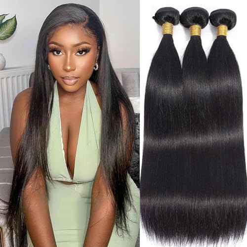 12A Straight Human Hair Bundles 22 24 26 Inch Unprocessed Brazilian Virgin 3 Bundles Human Hair Double Weft Remy Straight Bundles Natural Color