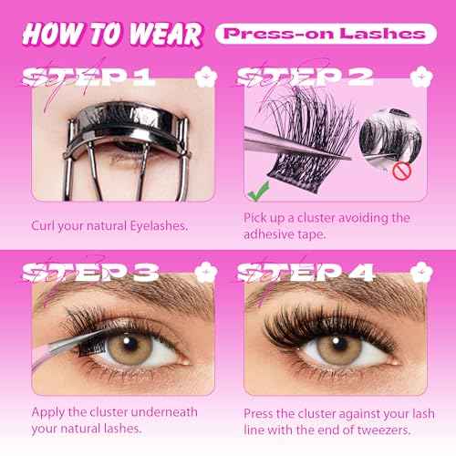 ALPHONSE Self Adhesive Lash Clusters Reusable Self Adhesive Eyelashes Fluffier Press on Lashes Extension No Glue Needed 10-16mm Glueless Lashes Clusters with Tweezers