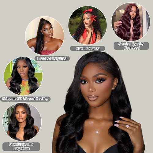 12A Human Hair Bundles with Closure Frontal (18 20 22 24 &16 Frontal) Body Wave 4 Bundles Human Hair with 13x4 HD Lace Frontal - Brazilian Quick Weave Hair Extension Real Human Hair for Daily Use