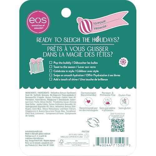 eos Holiday 24H Moisture Super Balm Gift Set, Pink Champagne & Candy Cane Swirl, Limited Edition, Stocking Stuffers, Holiday Lip Mask, 0.35 fl oz, 2-pack