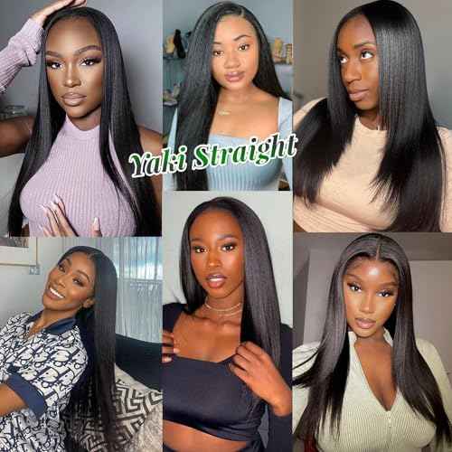 Tape in Hair Extensions Yaki Straight Real Human Hair Tape in Extensions - 24 Inch Long Straight Natural Color Human Hair Extensions Light Yaki Tape ins for Black Women
