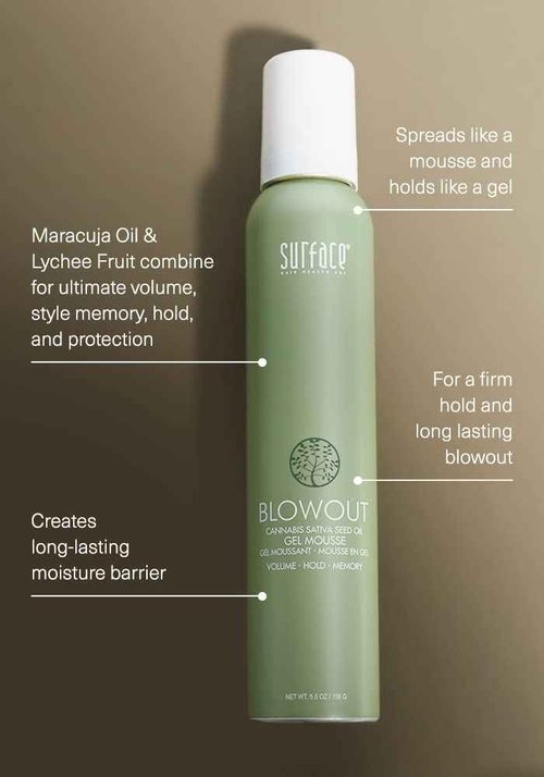 SURFACE Hair Blowout Gel Mousse– Organic Ingredients for Women and Men, Heat-Resistant with Babassu Oil for Longer Lasting Blowouts - 5.5 fl oz