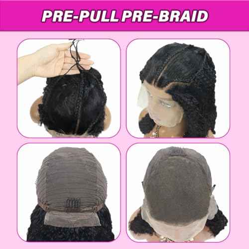 13x6 hd Lace Front Braided Curly Bob Wigs 180% Density 16 Inch Human Hair Deep Wave Wig for Black Women Pre-Plucked Natural Hairline Tangle-Free Easy Install
