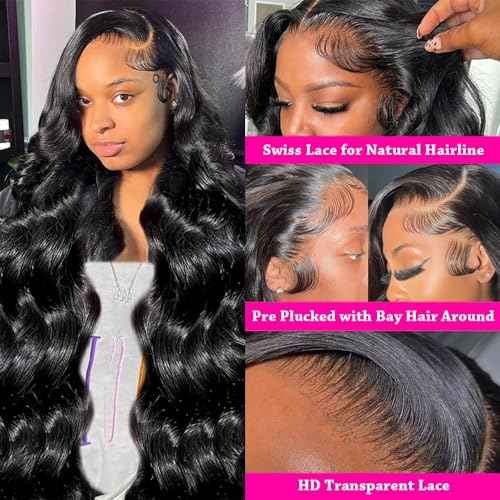 Lzlefho 26 Inch 13x6 Body Wave Lace Front Wigs Human Hair Pre Plucked 250% Density HD Lace Frontal Wig Human Hair For Women Body Wave Glueless Wigs With Baby Hair