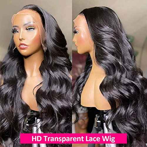 Wingirl 13x6 Body Wave Lace Front Wigs Human Hair Pre Plucked 180 Density HD Transparent Full Lace Frontal Wigs Human Hair for Women Natural Black Color 20Inch