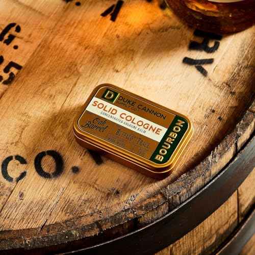 Duke Cannon Supply Co. Solid Cologne for Men Bourbon (Woodsy, Charred Oak Barrel Scent) - Concentrated Balm, Travel-Friendly Convenient Tin, 1.5 oz