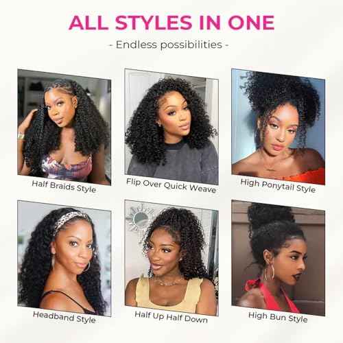 JYZ Half Wig Human Hair 300% Density 3 In 1 Seamless Flip Over Half Wig Invisible Hairline Glueless Wear and Go Beginner Friendly Curly Human Hair Wigs for Women 22 Inch
