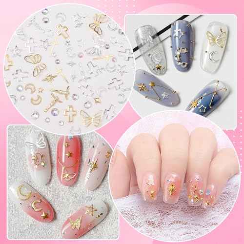 2 Boxes 3D Bow Nail Art, Carviar Beads for Nail Art, Assorted Flower Heart Butterfly Acrylic Bows Nails Charms with Pearls Gems Bead for Nail Design DIY Y2K Supplies