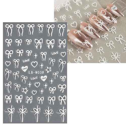 JMEOWIO 8 Sheets Heart Bow Tie Nail Art Stickers Decals Self-Adhesive Pegatinas U?as Pink Nail Supplies Nail Art Design Decoration Accessories
