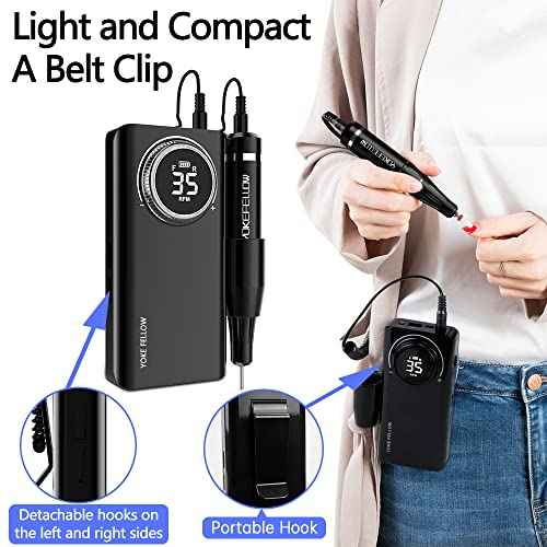 YOKE FELLOW Electric Nail Drill Machine ? Professional Nail File with 12 Drill Bits for Nails 35000RPM Portable Nail Drills for Acrylic Nail Tools for Manicure Pedicure
