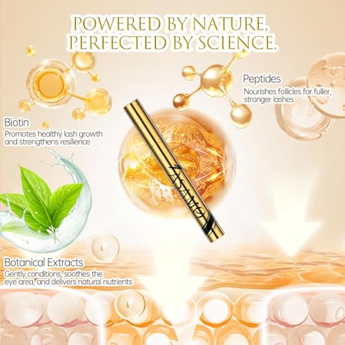 Eyelash & Eyebrow Growth Serum ? 15 Plant Extracts for Longer, Denser & Fuller Lashes & Brows, Boosts Natural Hair Development,eyelash serum,Hypoallergenic Oil-Free,lash growth serum (Golden Yellow)