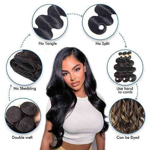 Aomllute Body Wave Bundles Human Hair 12A Grade Brazilian Human Hair Bundles Body Wave One Bundle Only 100% Unprocessed Weave Bundles Human Hair Natural Black (26 Inch)