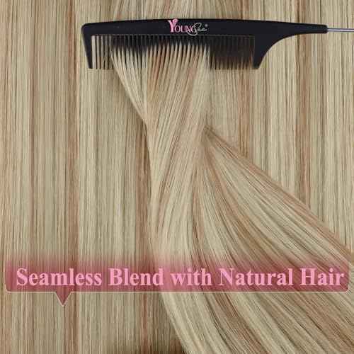 YoungSee Blonde Tape in Human Hair Extensions Long Hair Extensions Real Human Hair Tape-in Invisible Tape ins Hair Extensions for Women 24 Inch 20pcs 50g Tapes Extensions Straight Hair