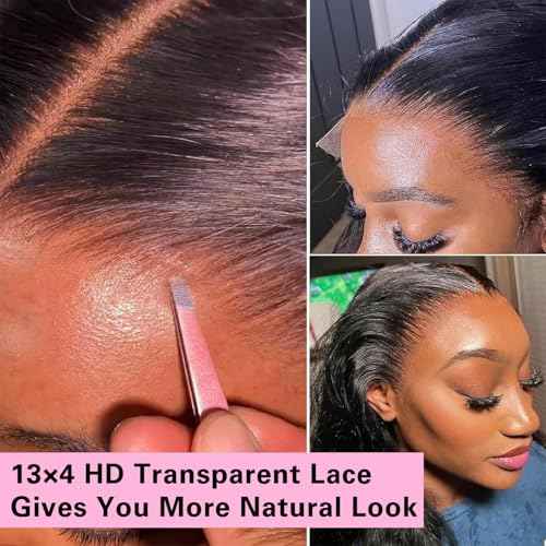 13x4 Lace Frontal Closure Straight Human Hair Ear to Ear HD Lace Free Part Brazilian Hair Extensions 0.095 mm Ultra Thin Invisible Lace Closure Pre Plucked Natural Hairline with Baby Hair 14Inch