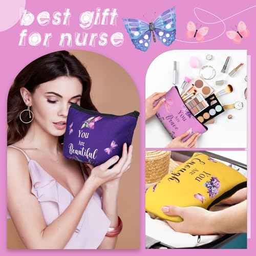 10 Pcs Christmas Christian Gift for Women Faith Religious Makeup Bag Inspirational Christian Gift Bible Verse Scripture Toiletry Bag Canvas Pouch for Xmas Party Stocking Stuffer(Colorful)