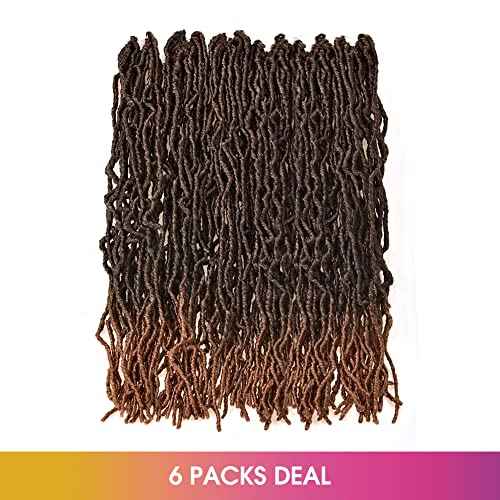 Toyotress Faux Locs Crochet Hair - 20 Inch 6 Packs Soft Natural Ombre Brown Long Pre-looped Faux Locs Crochet Braids, Curly Wavy Synthetic Braiding Hair Extensions (20 Inch, T30-6P)