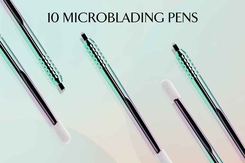 PACK OF 10 - Mellie Microblading Disposable Microblading Pen with Pigment Sponge Disposable Tool For Creating Eyebrows Microblading Supplies (Rainbow, U18 .18mm)