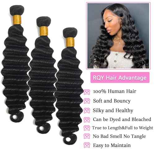 Loose Deep Wave Bundles with Closure Human Hair 100% Unprocessed Brazilian Virgin Hair 3 Bundles with Lace Closure Brazilian Loose Wave Human Hair Bundles (1B#Loose Deep Wave182022+18Free)