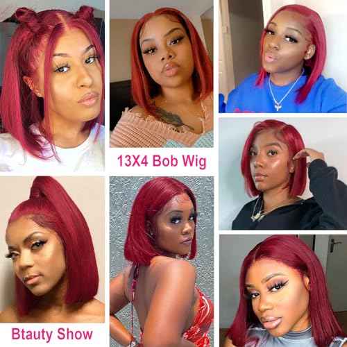 14 Inch 200% Density Red Bob Wig Human Hair 13X4 HD Lace Front Wigs for Black Women Silky Straight Bob Lace Wigs Pre Plucked Hairline Red Wigs