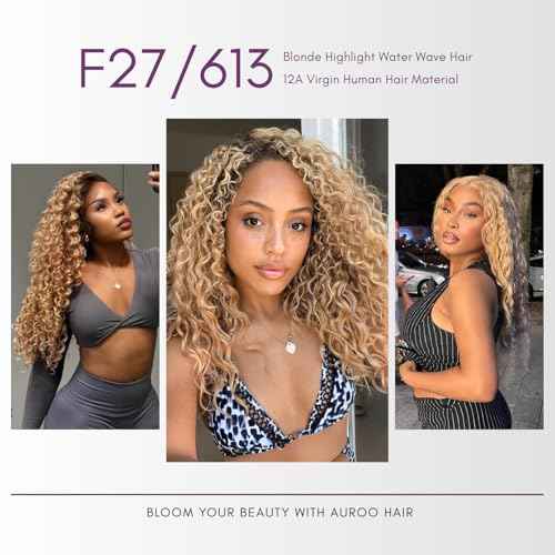 27/613 Highlighted Multi-Blonde Bundles Human Hair Water Wave, 13A Grade Ombre Blonde Human Hair Wet n Wavy Curly 3 Bundles 100% Raw Brazilian Silky Colored Hair Weaves Extension 10/12/14 Inch
