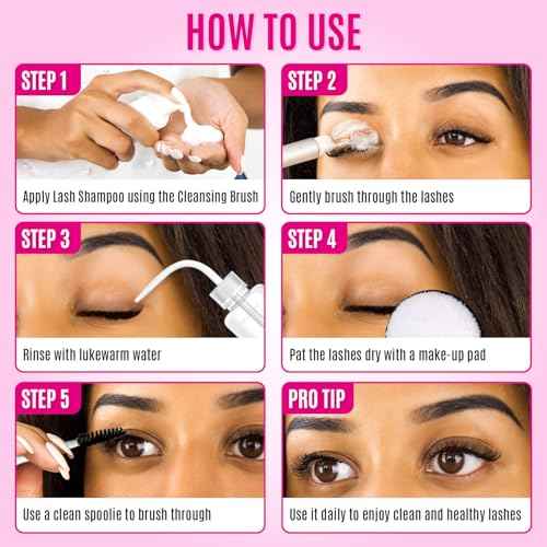 STACY LASH Lash Shampoo Kit Foaming Cleanser with Eye Lash Spoolies & Rinse Bottle & Cleansing Pad & Brush for Eyelash Extensions & Clusters & Natural Eyelashes
