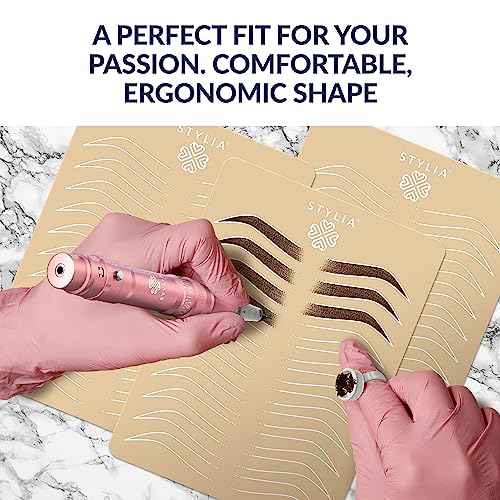Stylia Permanent Makeup Machine Set ? Wireless Machine Kit with 2 Rechargeable Lithium Batteries, Power Adaptor and 16 Cartridges ? Microblading Supplies, Low-Noise, High-Speed Motor