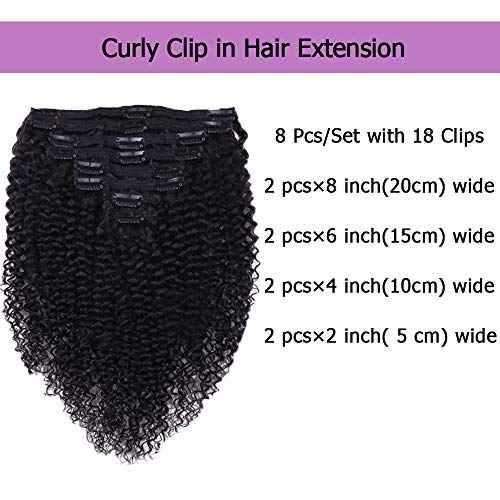 Curly Clip In Extension Human Hair 3C 4A Kinky Curly Clip Ins Full Head for Black Women Brazilian Remy Human Hair Natural Color 8Pcs with18clips 120g/Set (28 inch, curly wave)