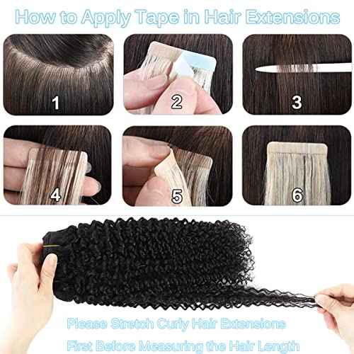 Urbeauty 40 Pcs Kinky Curly Tape in Hair Extensions - Human Hair, Black, Semi Permanent, Invisible Tape Attached